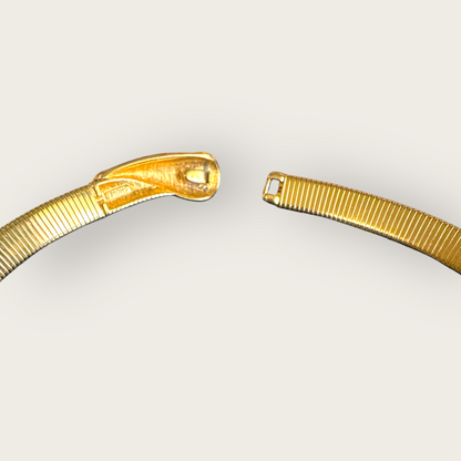 Vintage Gold Omega Collar Necklace with Red Enamel Teardrop Accent – Sculptural Modernist Design