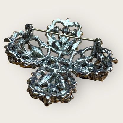 Vintage Signed Weiss Sapphire Blue Rhinestone Cross Brooch – 1960s Statement Jewelry