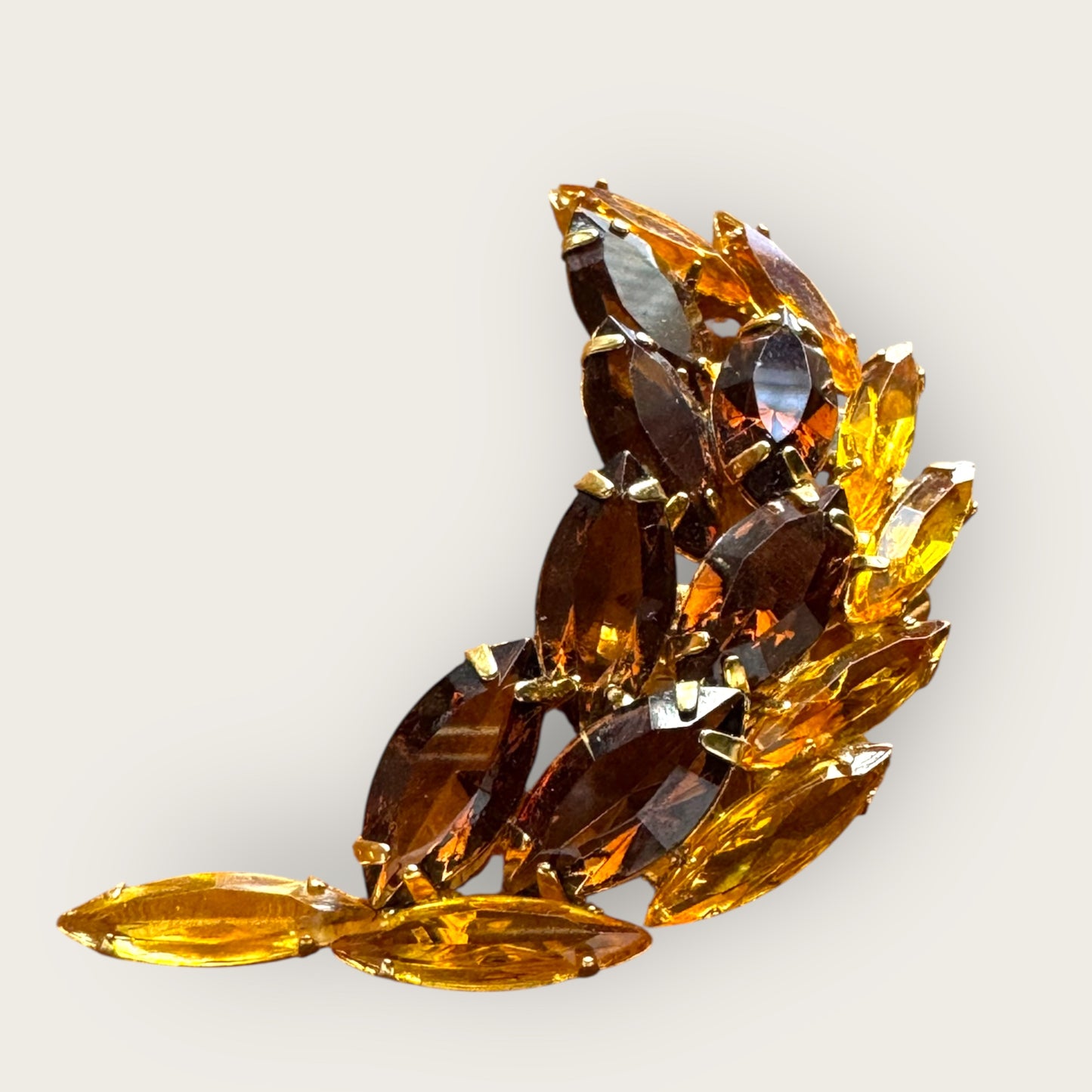 Juliana Style Gold-Tone Brooch with Amber & Butterscotch Navettes – Prong Set Vintage Statement Pin