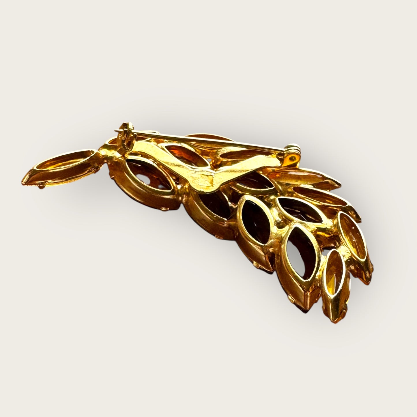 Juliana Style Gold-Tone Brooch with Amber & Butterscotch Navettes – Prong Set Vintage Statement Pin