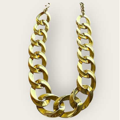 Vintage Monet Chunky Gold-Tone Link Necklace – Bold Runway Statement Chain, Signed