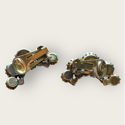 Vintage Aurora Borealis Ear Climber Earrings – Clear AB Rhinestones with Dog Tooth Prongs (Sold As-Is)