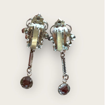 Juliana Style Vintage Silvertone Brooch & Earring Set – Smoky Gray Rhinestones with Dangles