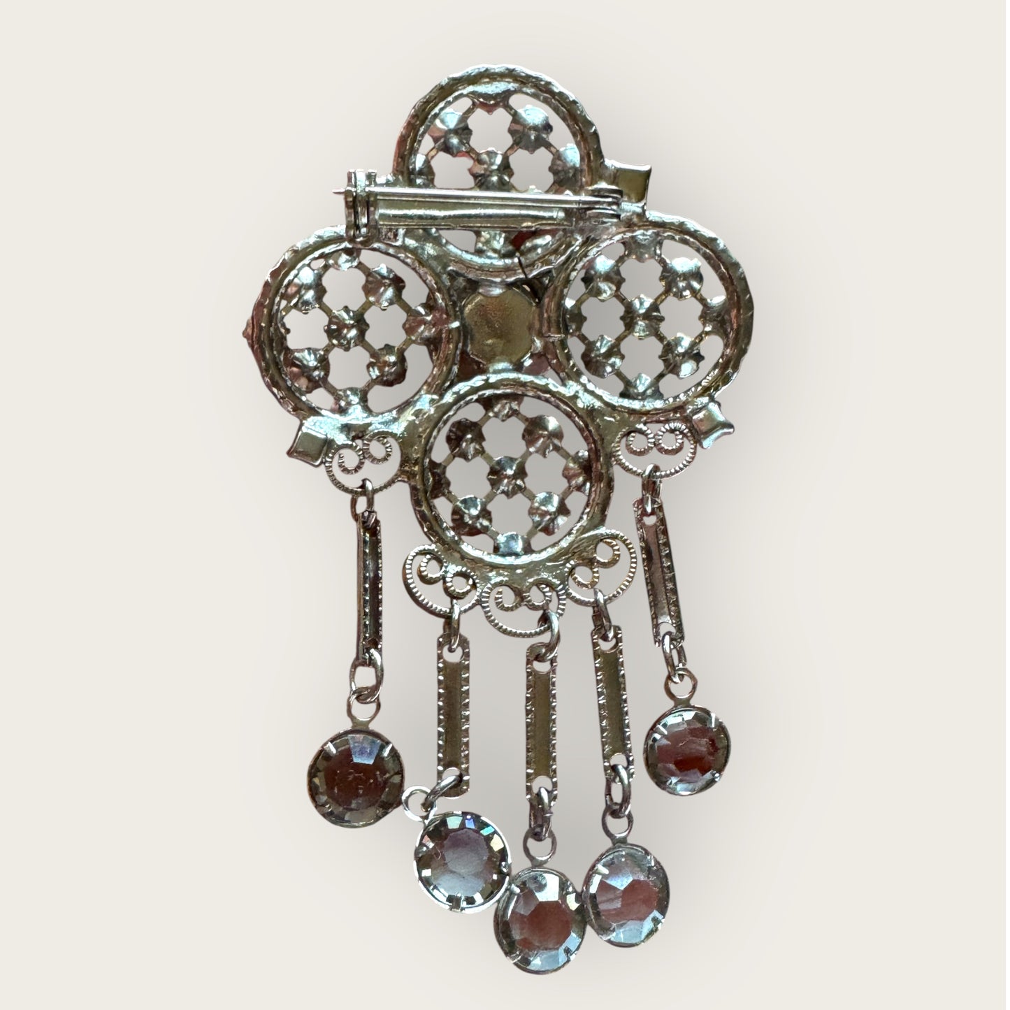 Juliana Style Vintage Silvertone Brooch & Earring Set – Smoky Gray Rhinestones with Dangles
