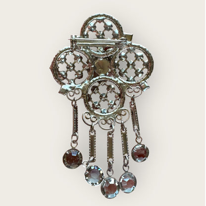 Juliana Style Vintage Silvertone Brooch & Earring Set – Smoky Gray Rhinestones with Dangles
