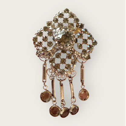 Juliana Style Vintage Silvertone Brooch & Earring Set – Smoky Gray Rhinestones with Dangles