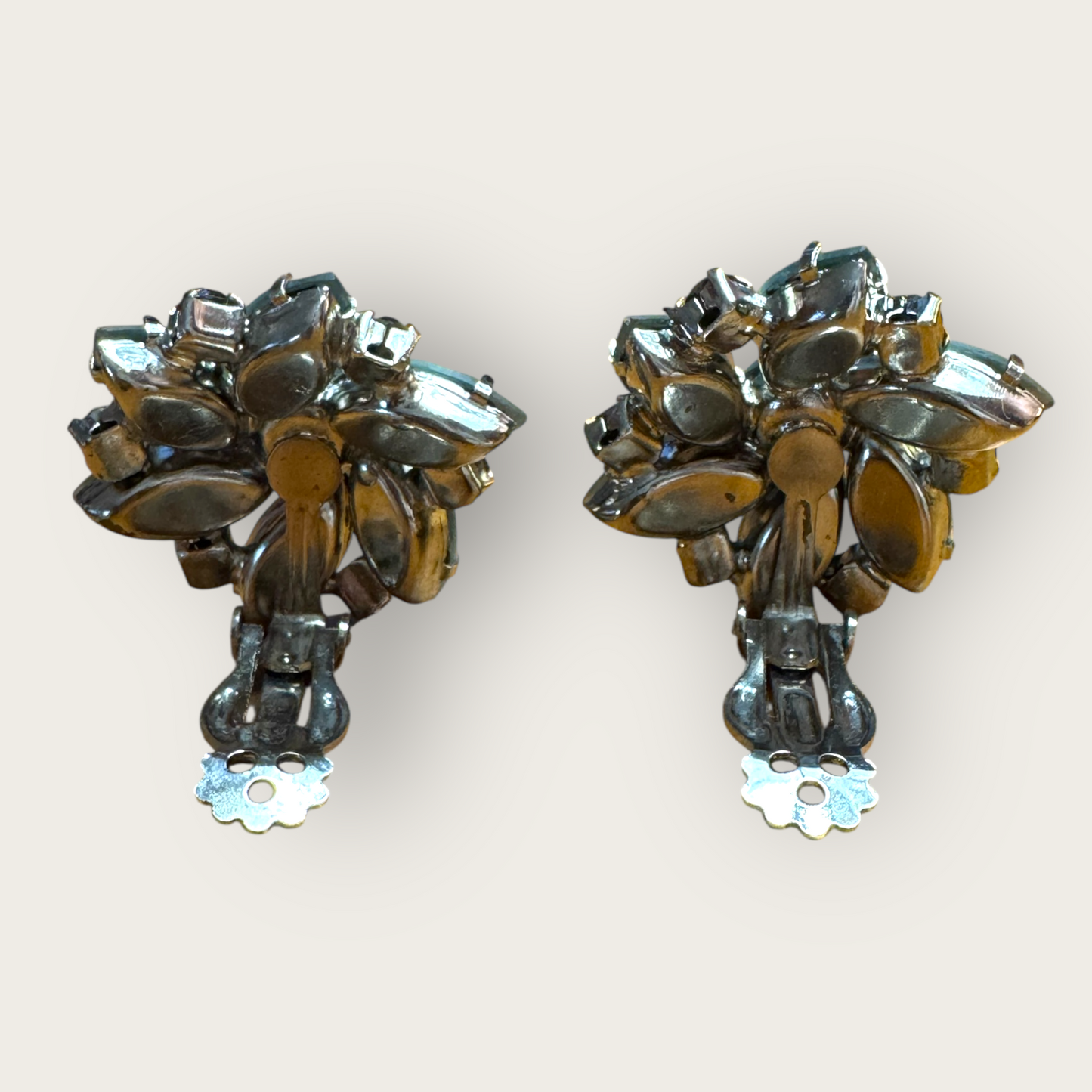 Frosted Blue Floral Cluster Vintage Clip-On Earrings – Juliana Style, 1960s AB Rhinestones Unsigned