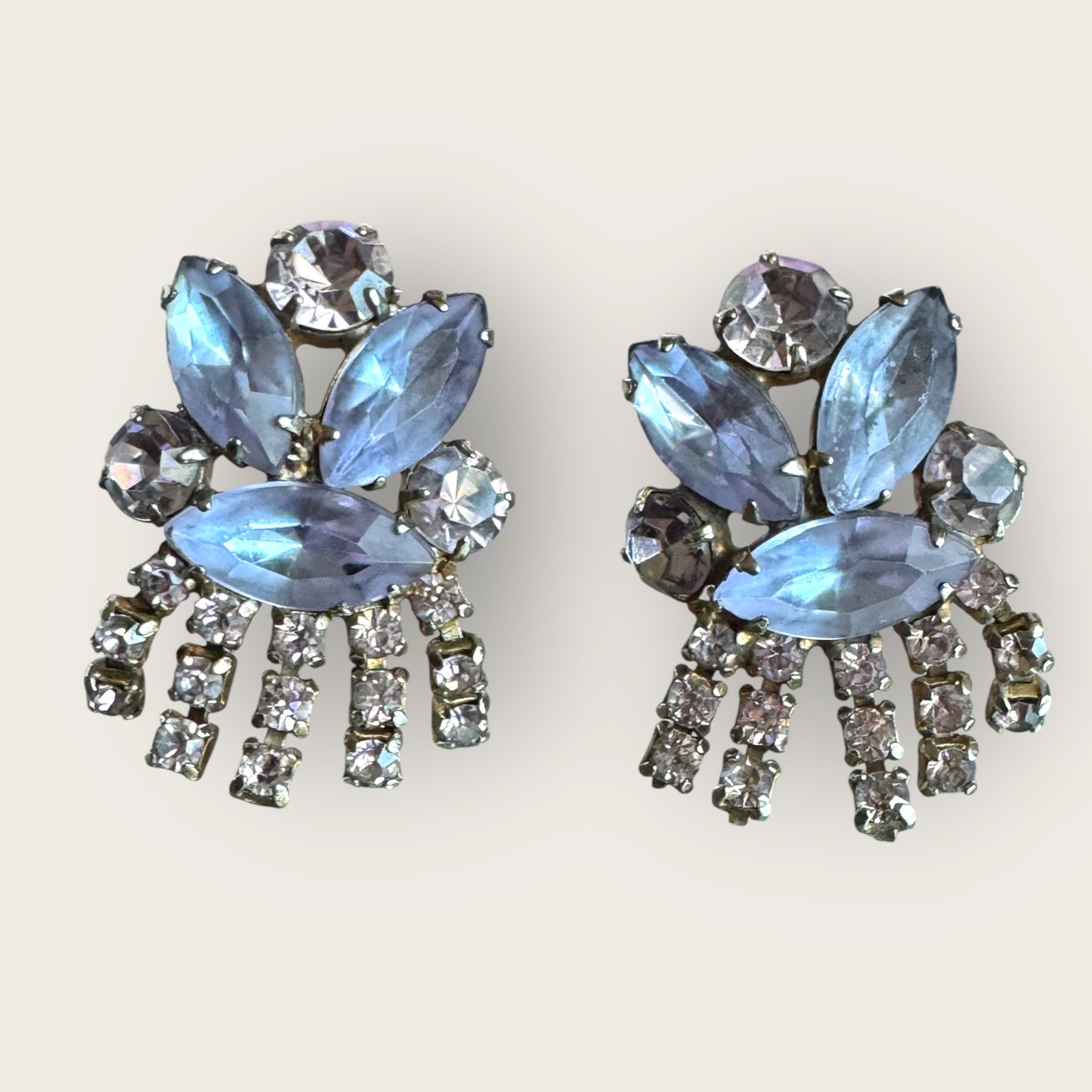 vinyage 1950s Lavender Navette & Smoky Crystal Dangle Earrings