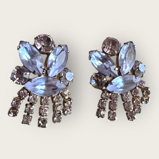 vinyage 1950s Lavender Navette & Smoky Crystal Dangle Earrings