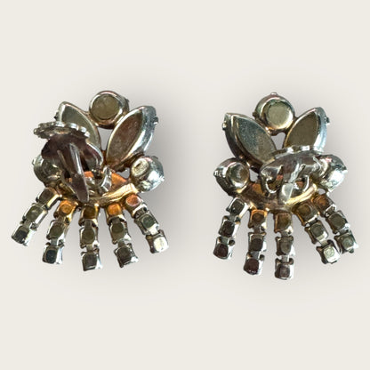 vinyage 1950s Lavender Navette & Smoky Crystal Dangle Earrings