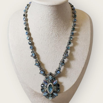 Vintage Signed Weiss Necklace – Midnight Blue Aurora Borealis Crystal Statement Necklace, 1950s