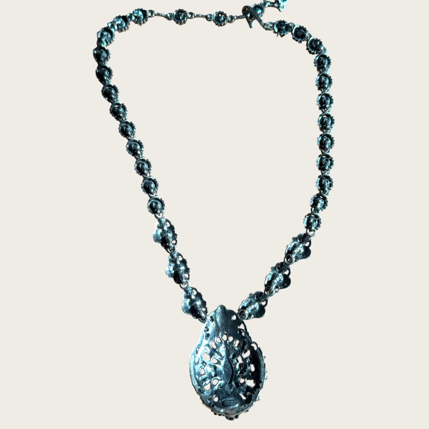 Vintage Signed Weiss Necklace – Midnight Blue Aurora Borealis Crystal Statement Necklace, 1950s