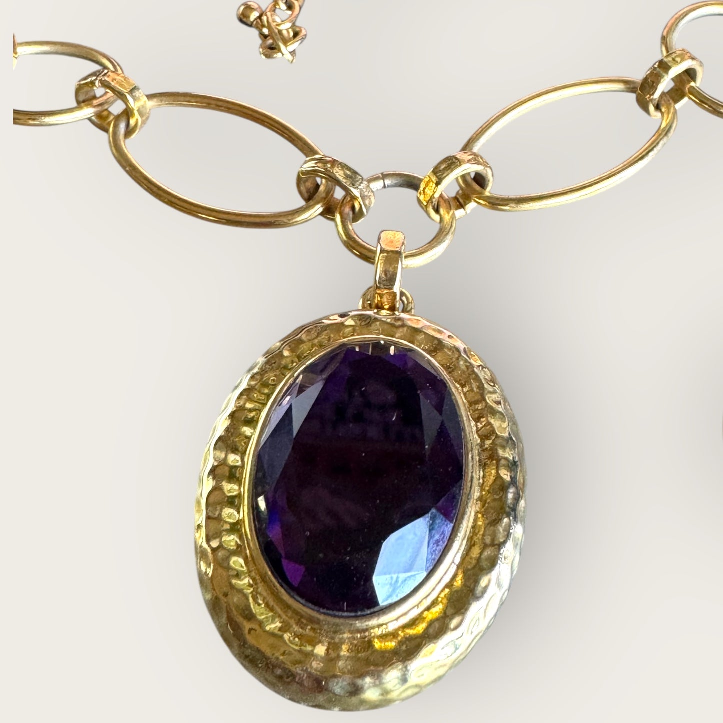 Joan Rivers Amethyst Glass Pendant Necklace & Lucite Earrings Set – Gold Tone Signed Vintage Jewelry