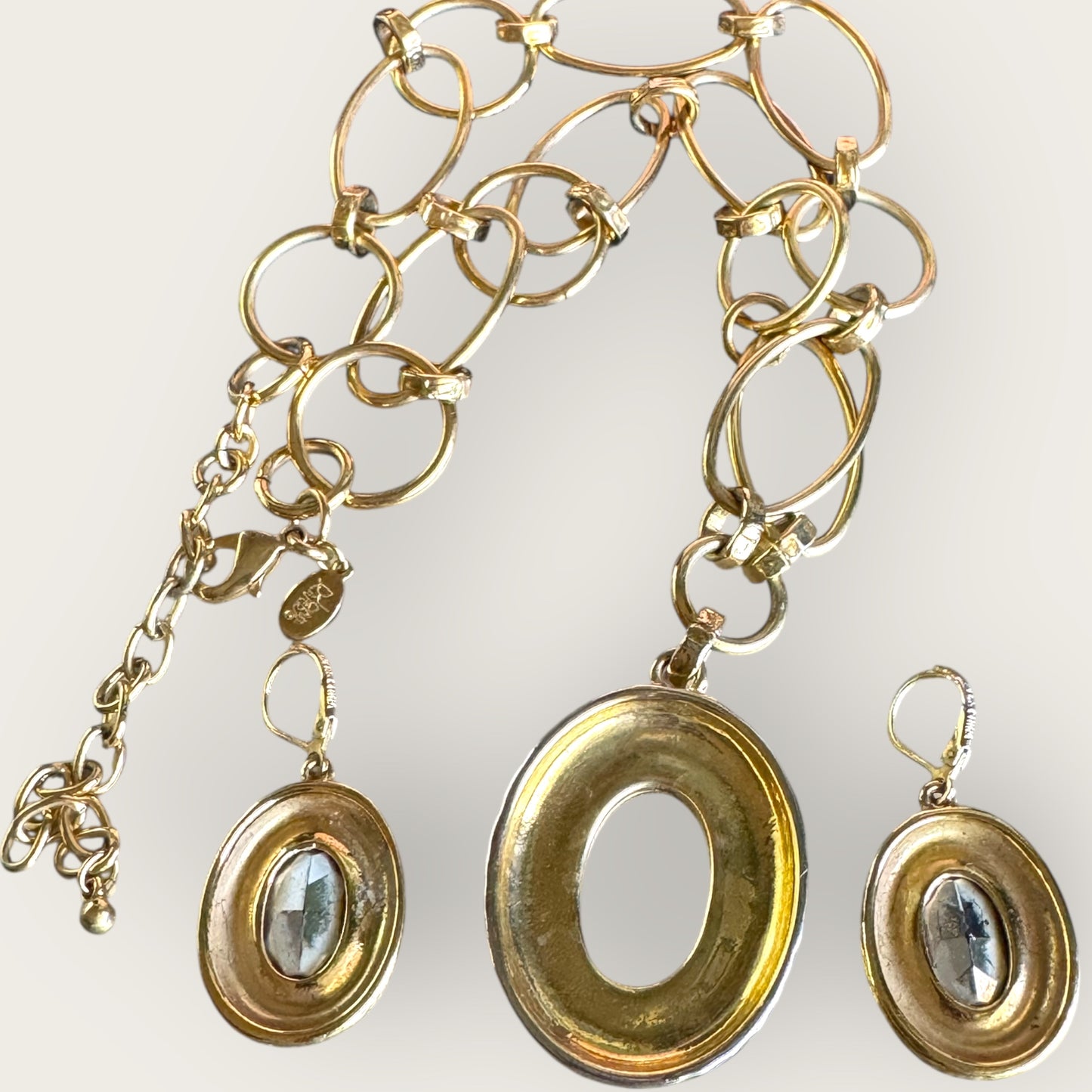 Joan Rivers Amethyst Glass Pendant Necklace & Lucite Earrings Set – Gold Tone Signed Vintage Jewelry