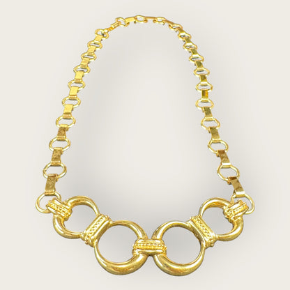Vintage Monet Gold-Plated Link Statement Necklace – 1980s Bold Couture Style