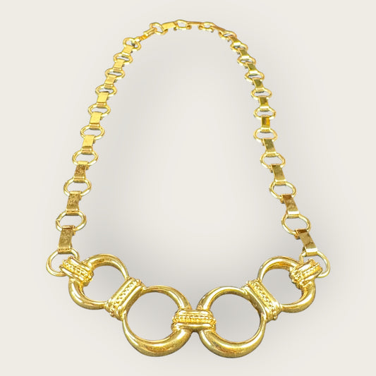 Vintage Monet Gold-Plated Link Statement Necklace – 1980s Bold Couture Style