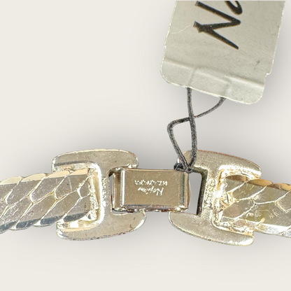 Vintage Napier Herringbone Necklace with Original Tag – Thick Silver-Tone Statement, 18” Patent Pending