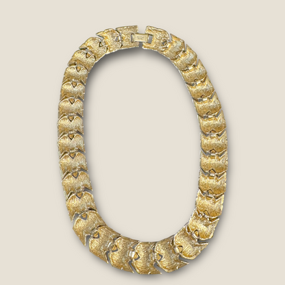 Vintage Napier Gold-Tone Basket Weave Choker Necklace | Signed & Patent Pending | 15” Statement Collar