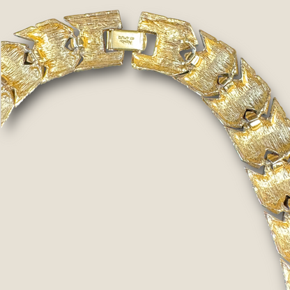 Vintage Napier Gold-Tone Basket Weave Choker Necklace | Signed & Patent Pending | 15” Statement Collar
