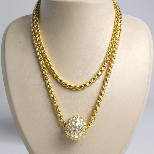 Signed Joan Rivers Gold-Tone Braided Chain Necklace with Swarovski Crystal Bead | Convertible Double Strand or Long Statement