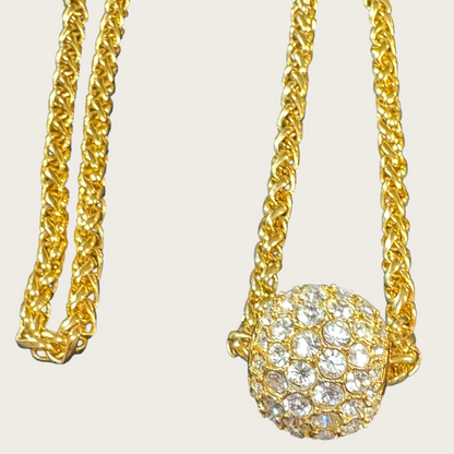 Signed Joan Rivers Gold-Tone Braided Chain Necklace with Swarovski Crystal Bead | Convertible Double Strand or Long Statement