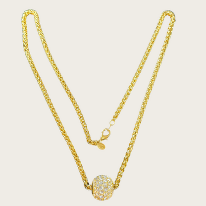 Signed Joan Rivers Gold-Tone Braided Chain Necklace with Swarovski Crystal Bead | Convertible Double Strand or Long Statement