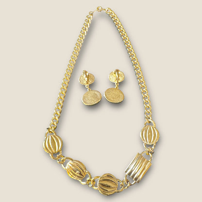 Cobalt Blue Glass & Lucite Avon Necklace & Earrings Set – 1980s Gold-Tone Statement Jewelry