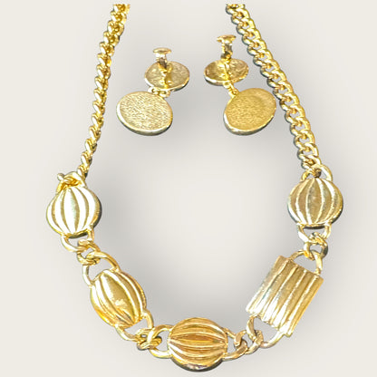 Cobalt Blue Glass & Lucite Avon Necklace & Earrings Set – 1980s Gold-Tone Statement Jewelry
