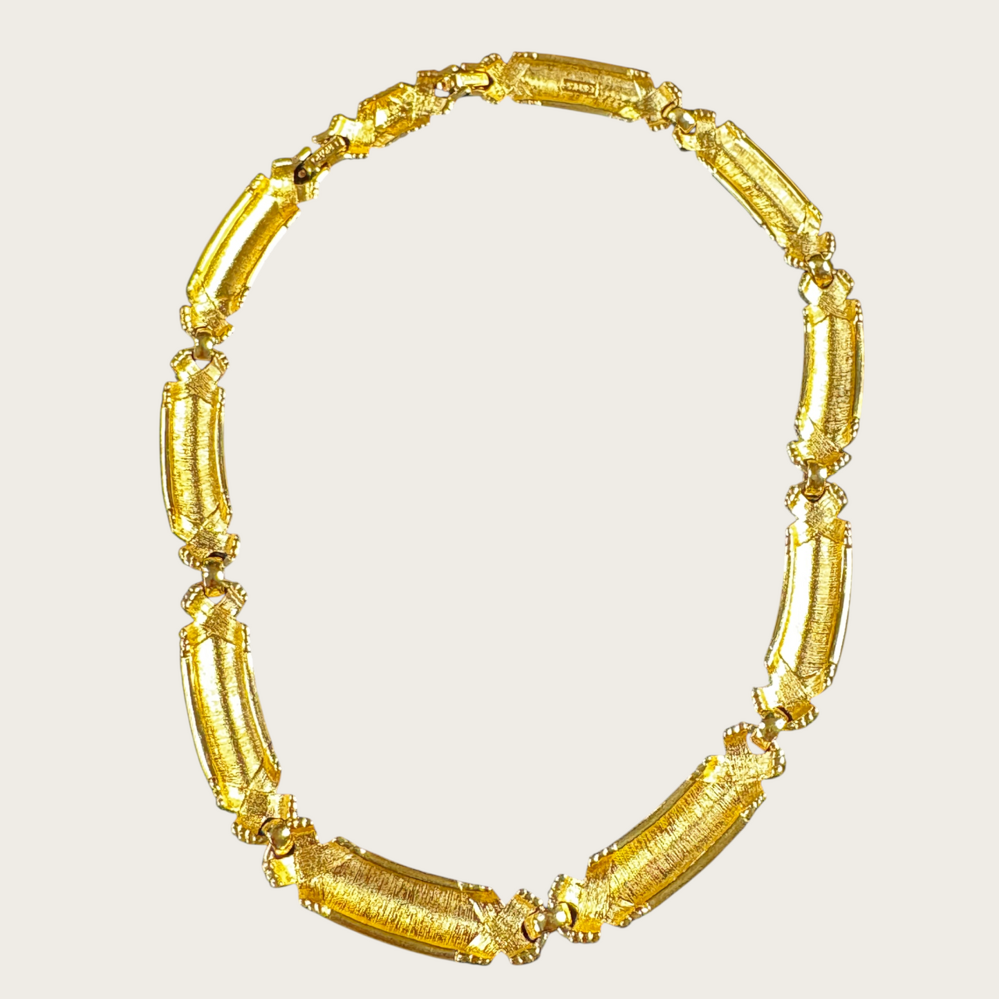 Vintage Cream Enamel & Gold X Link Choker – Articulated Statement Necklace
