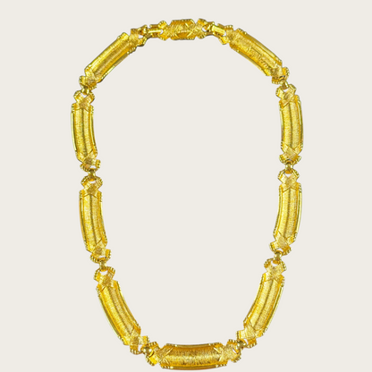 Vintage Cream Enamel & Gold X Link Choker – Articulated Statement Necklace