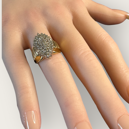 Vintage 10K White and Yellow Gold Clear Sapphire Cluster Ring – Size 5–5.25