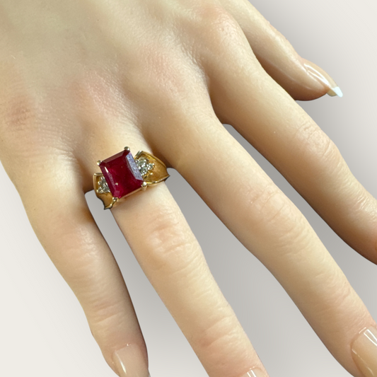 Vintage 10k Yellow Gold Ruby and Diamond Ring – Estate Fine Jewelry, Size 5.75