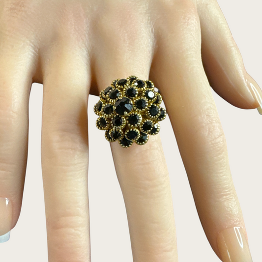 Vintage Judy Lee Adjustable Black Rhinestone Cocktail Ring
