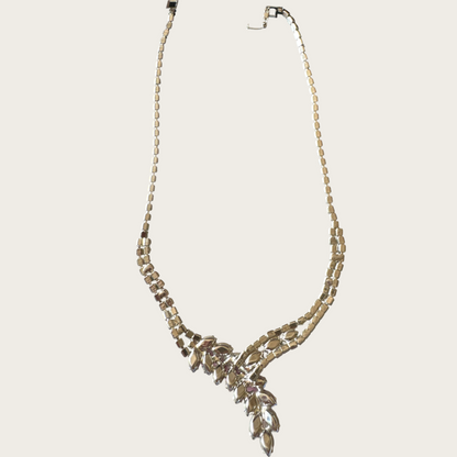 Vintage 1950s Fuchsia Navette Rhinestone Bib Necklace – Unsigned Mid-Century Statement Piece