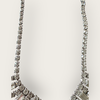 Vintage Mid-Century Rhinestone Choker Necklace – Rectangular Step-Cut Dangles, Signed 1/20 12K GF