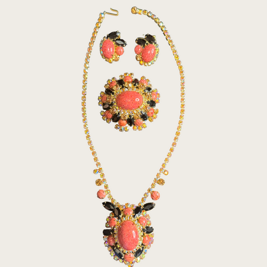 Juliana by DeLizza & Elster Coral Matrix Book Piece Set | Necklace, Brooch & Earrings | Private Collection