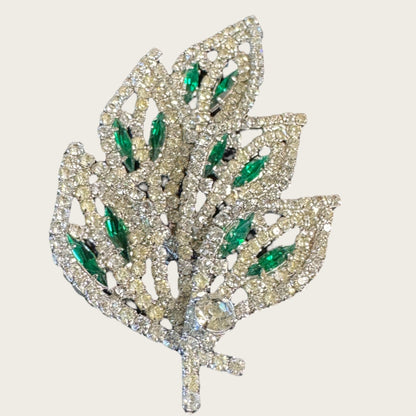 Signed Weiss Emerald Green Navette Rhinestone Parure | Necklace, Bracelet & Brooch | Mid-Century Collector’s Masterpiece | Private Collection
