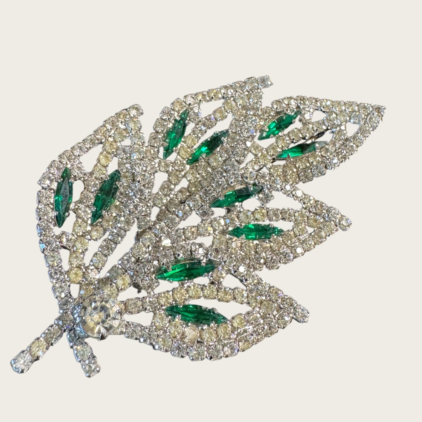 Signed Weiss Emerald Green Navette Rhinestone Parure | Necklace, Bracelet & Brooch | Mid-Century Collector’s Masterpiece | Private Collection