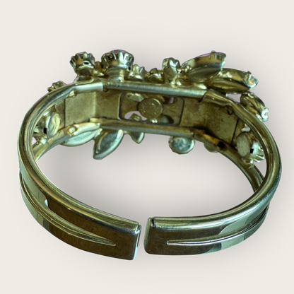 Vintage Continental Aurora Borealis Cuff Bracelet – Prong-Set Rhinestones, 1950s Statement Jewelry