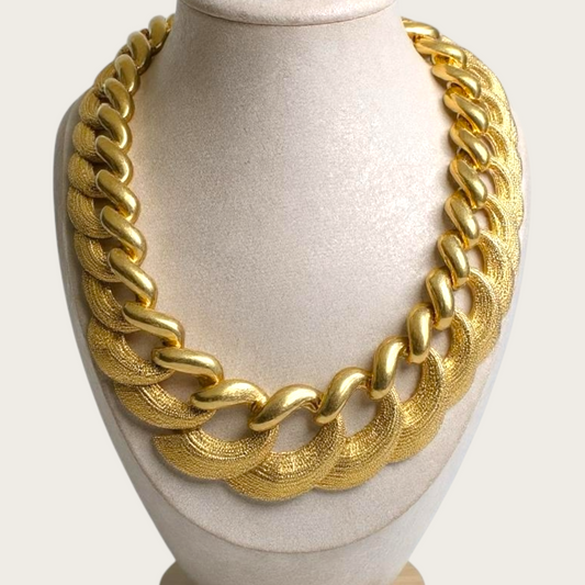 Vintage Napier Patent Pending Runway Necklace – Heavy Gold-Tone Articulated Statement Chain