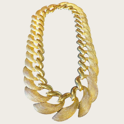 Vintage Napier Patent Pending Runway Necklace – Heavy Gold-Tone Articulated Statement Chain