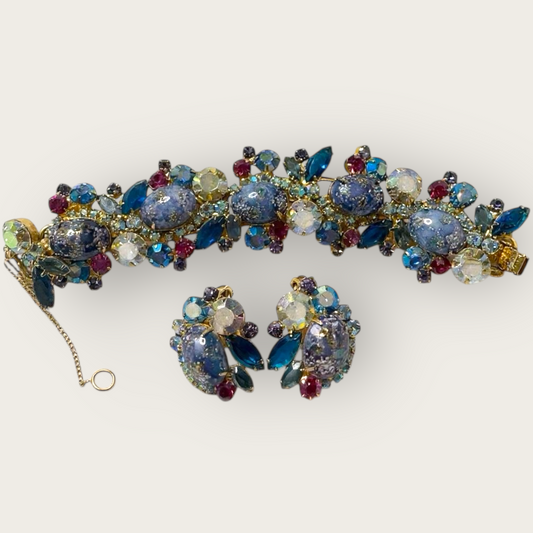 Juliana D&E Blue Gold Splatter Easter Egg Cabochon Bracelet & Earrings | Book Piece | Private Collection
