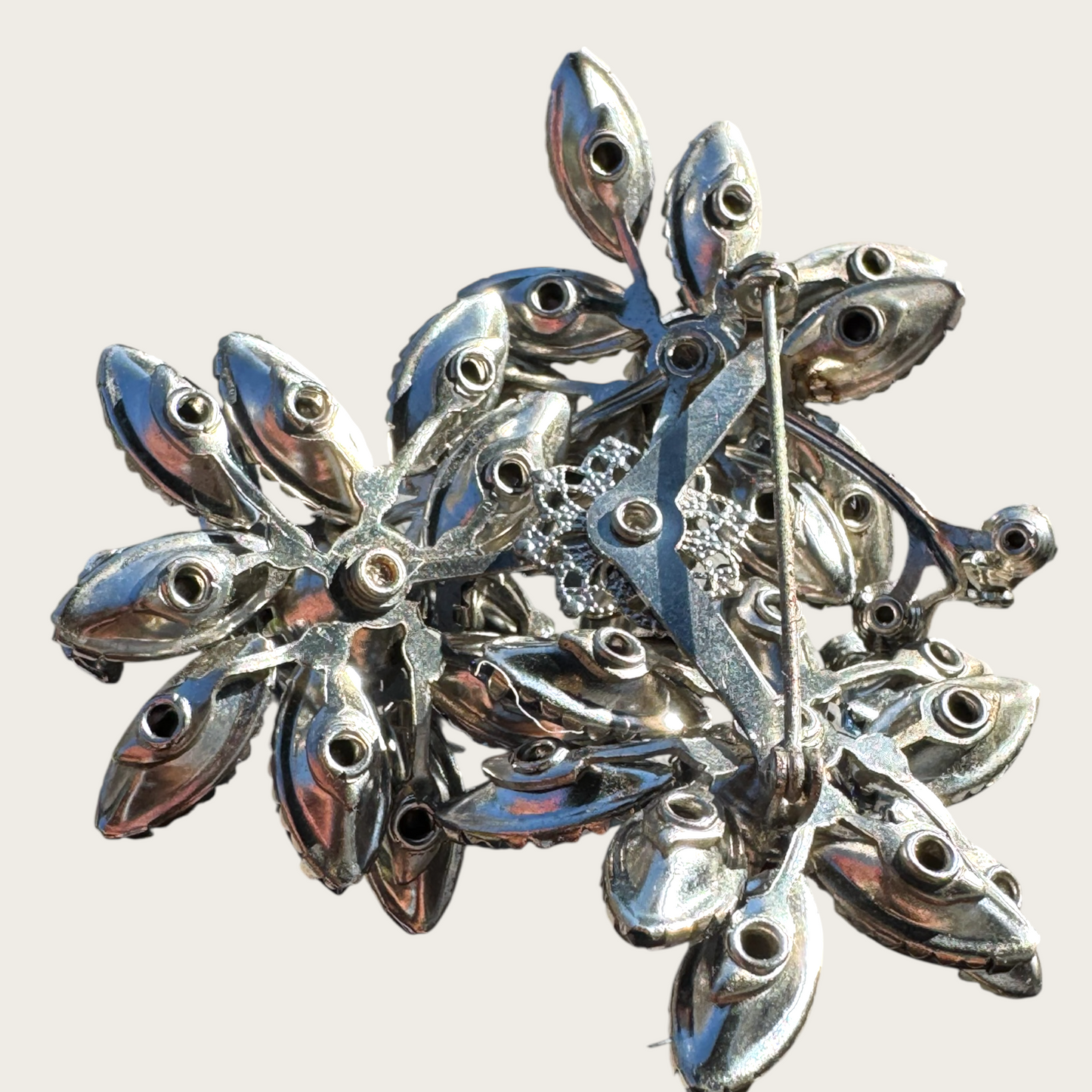Unsigned Beau Jewels-Style Vintage Blue Rhinestone Brooch | Dimensional Floral Spray with AB & Fluss Beads
