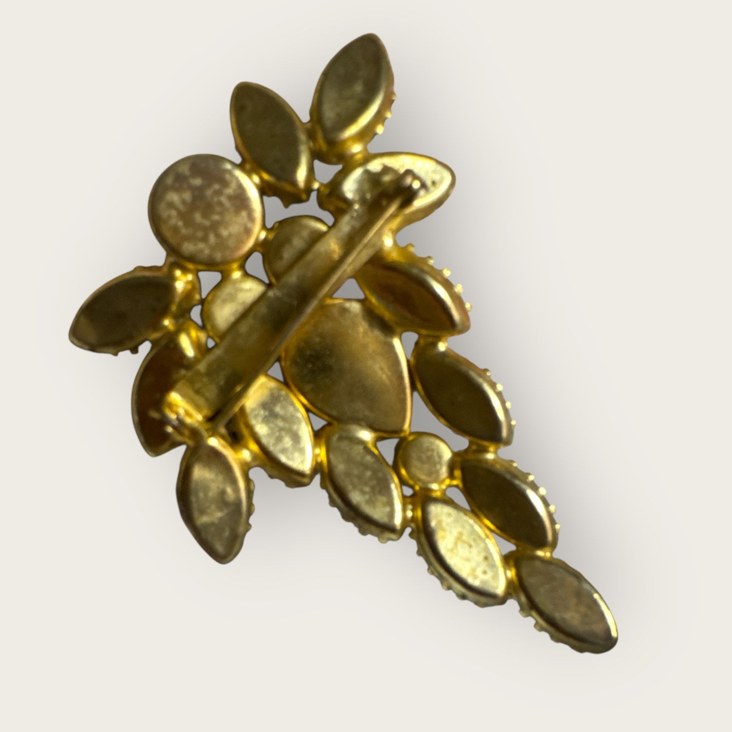 Vintage 1960s Aqua Blue Navette & Faux Pearl Brooch – Layered Glass Stones, AB Accents, Gold Tone
