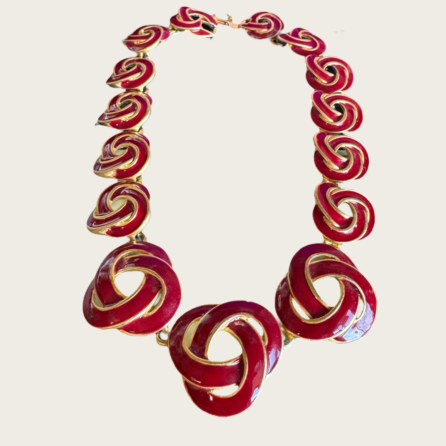 Vintage 1980s–90s Red Enamel Swirl Knot Necklace & Bracelet Set – Designer Quality Statement Jewelry