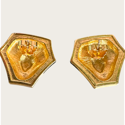 Vintage Anne Klein Lion Head Statement Necklace & Earrings Set | Black Enamel & Gold Tone