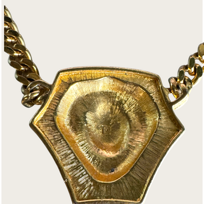 Vintage Anne Klein Lion Head Statement Necklace & Earrings Set | Black Enamel & Gold Tone