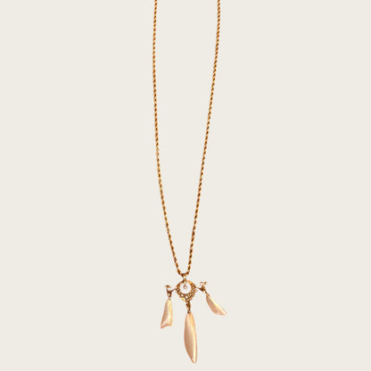 Antique 10K Gold Edwardian Lavalier Pendant Necklace with Seed Pearls & Mother of Pearl Drops