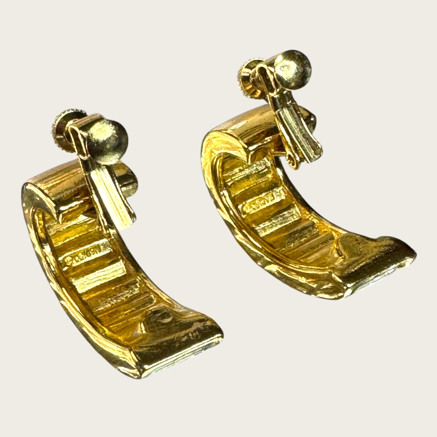 Double Signed Trifari Gold-Tone Hoop Earrings with Baguette Rhinestones | Screw-Back Clip-On