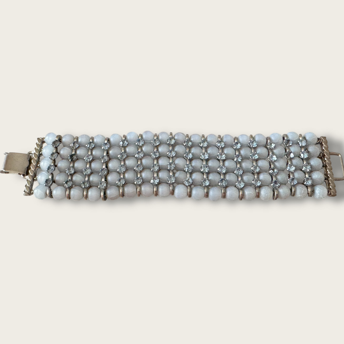 Vintage Powder Blue Cha-Cha Necklace, Bracelet & Earrings Set | 1950s Rhinestone Demi Parure